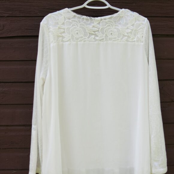 Lisa D. Paris White Floral Romantic Embroidery Lace Long Sleeves Blouse Size XL - Picture 4 of 10